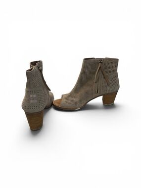 TOMS Taupe Perforated Open-Toe Ankle Booties